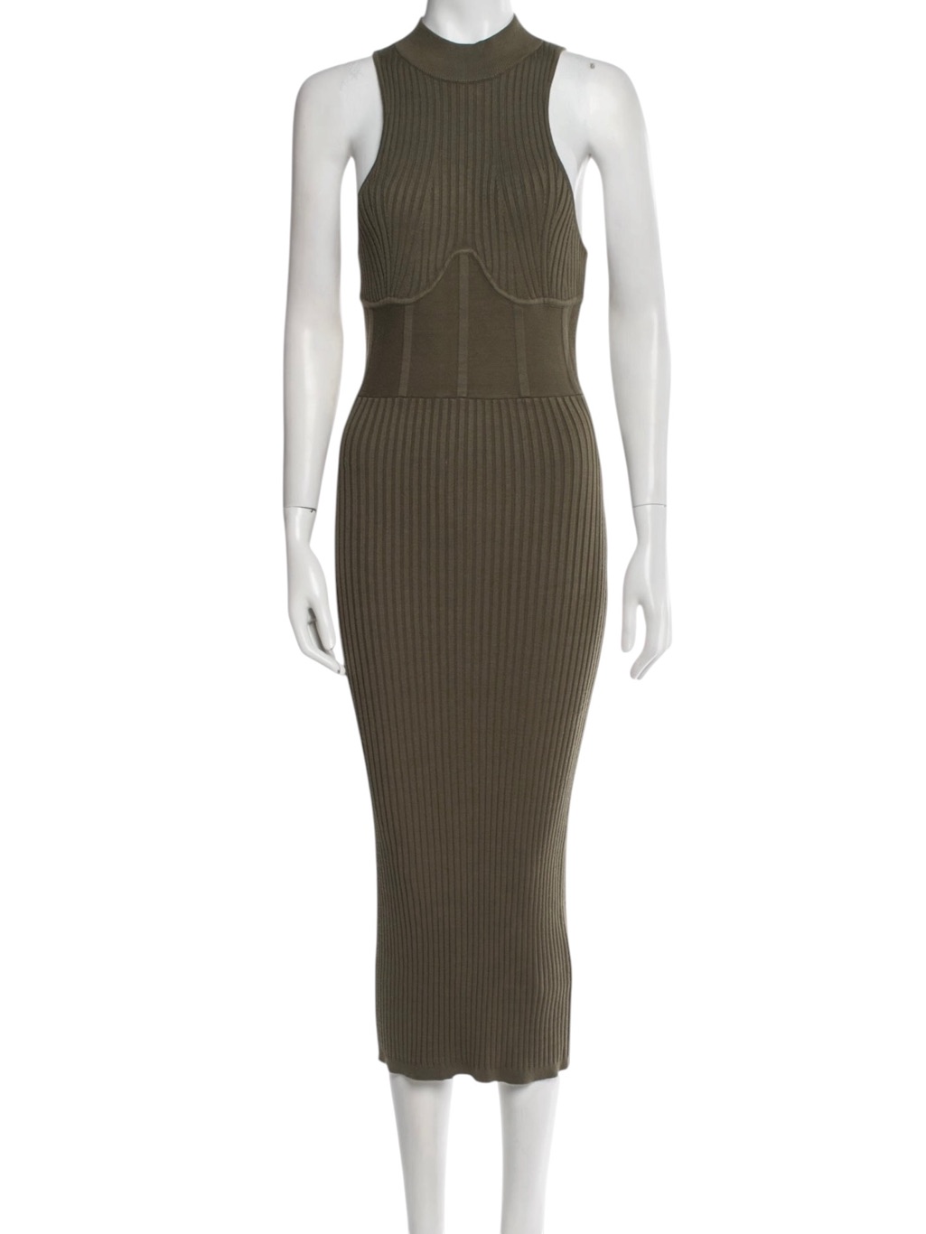 ^Nwt Andrea Iyamah Nesi Ribbed Knit Sleeveless Halterneck Bodycon Midi Dress